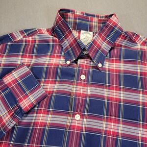 Brooks Brothers Men Button Down Shirt Large Plaid Regent Fit Non Iron Preppy